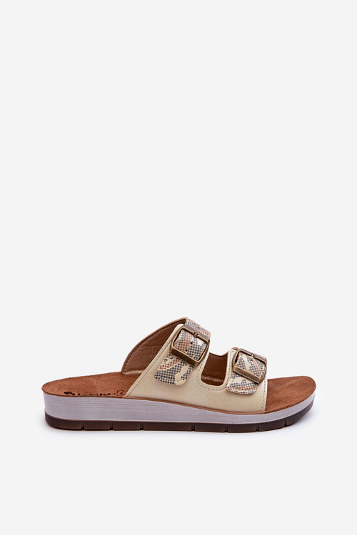 Зручні жіночі шльопанці з пряжками Inblu CP000045 Gold