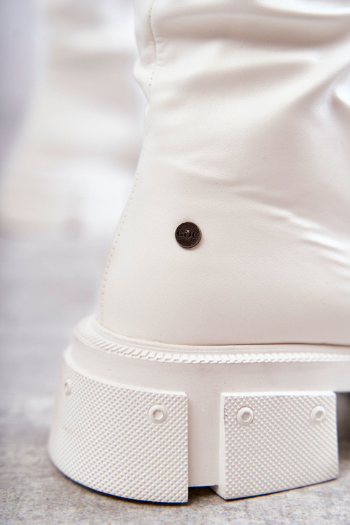 Шкіряні чоботи вище коліна на підборах GOE KK2N4022 Білі