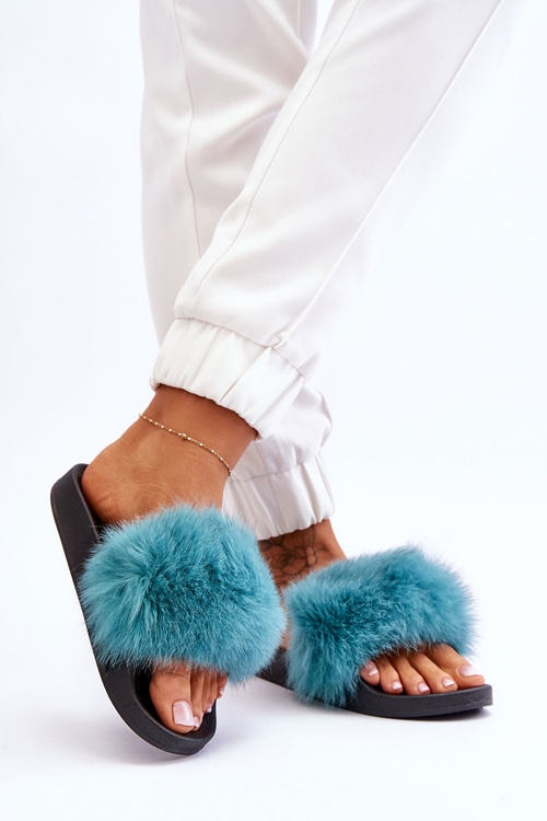 Жіночі гумові тапочки з хутром Бірюза Лукреція