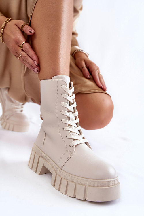 Шкіряні утеплені черевики на платформі світло-бежеві Telisa