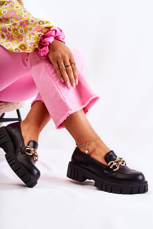 Шкіряні черевики з декоративним ланцюжком Чорний Кармін