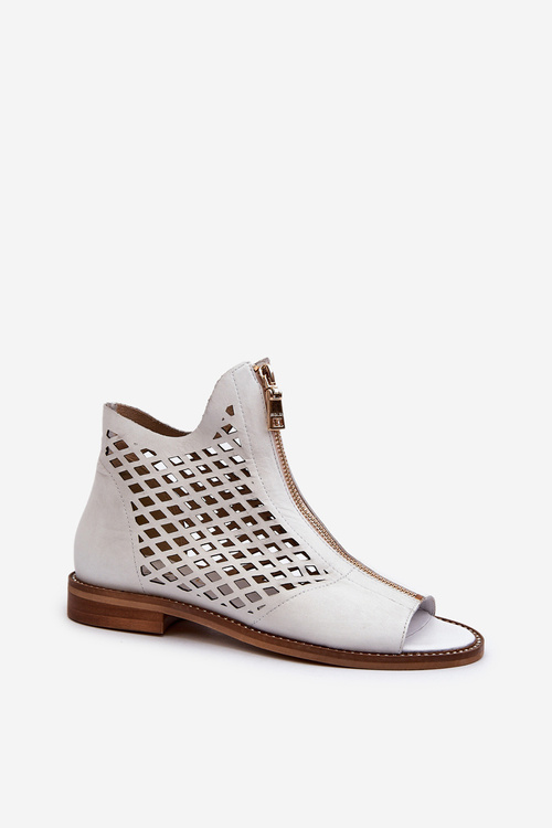 Білі шкіряні сандалі на шнурівці з блискавкою Zazoo 977/L