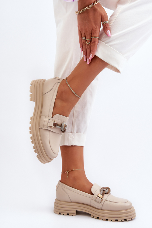 Жіночі шкіряні мокасини з орнаментом Laura Messi 2780 Beige