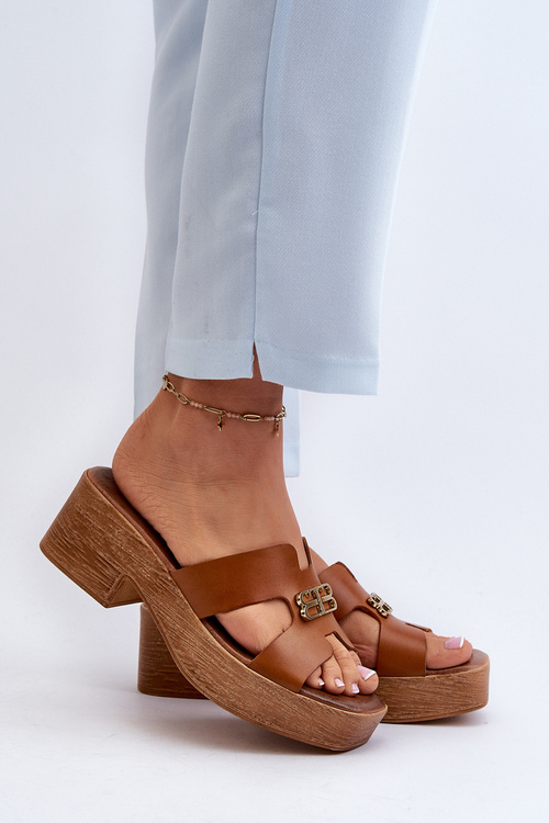 Zazoo 40412 Шкіряні елегантні жіночі шльопанці із золотим декором Коричневі