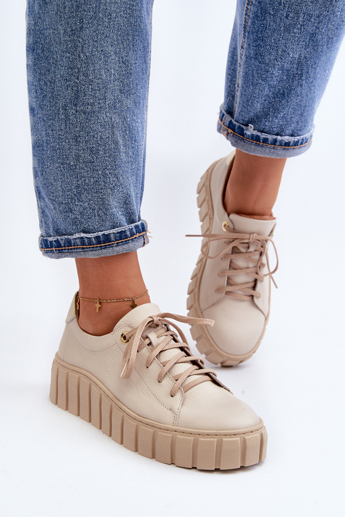 Жіночі шкіряні туфлі на товстій підошві Zazoo 2919 Бежеві