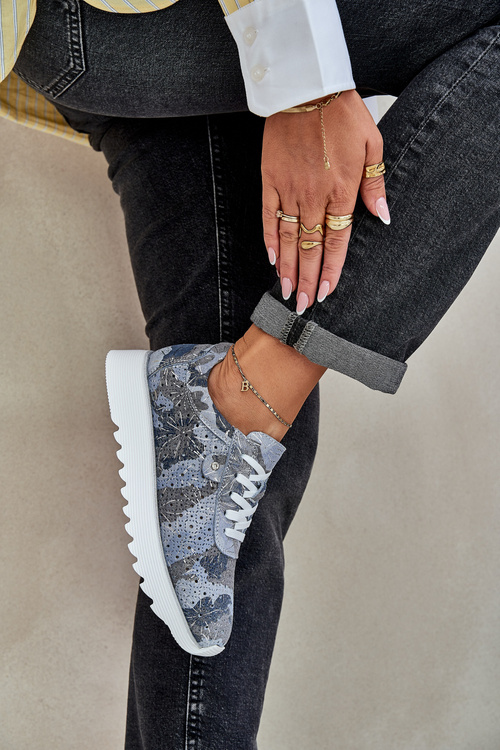 Замшеве Патерн Спортивне Взуття На Платформі З Блиском D&A LR51-635 Сині