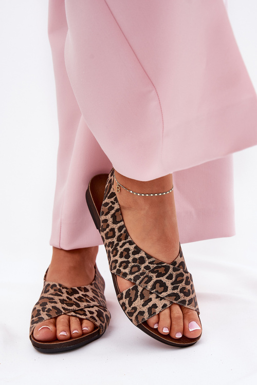 Жіночі шкіряні сандалі леопардові коричневі Zazoo 40407