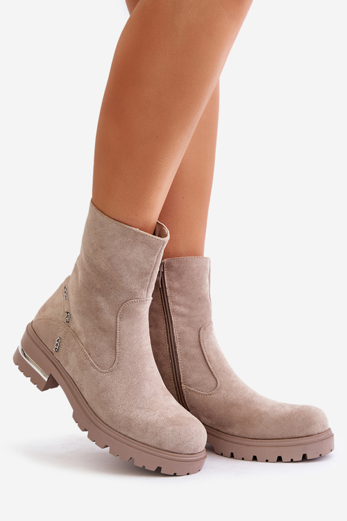 Теплі жіночі чоботи з еко замші на блискавці Бежеві Narilie