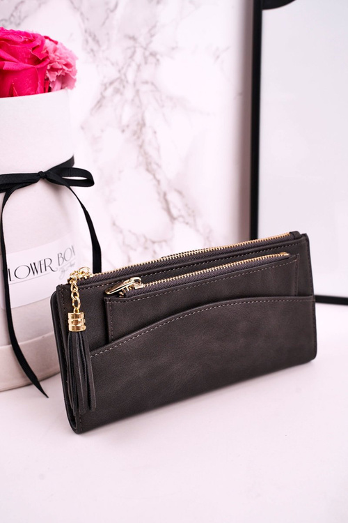 Великий жіночий гаманець з додатковим гаманцем і бахромою сірий