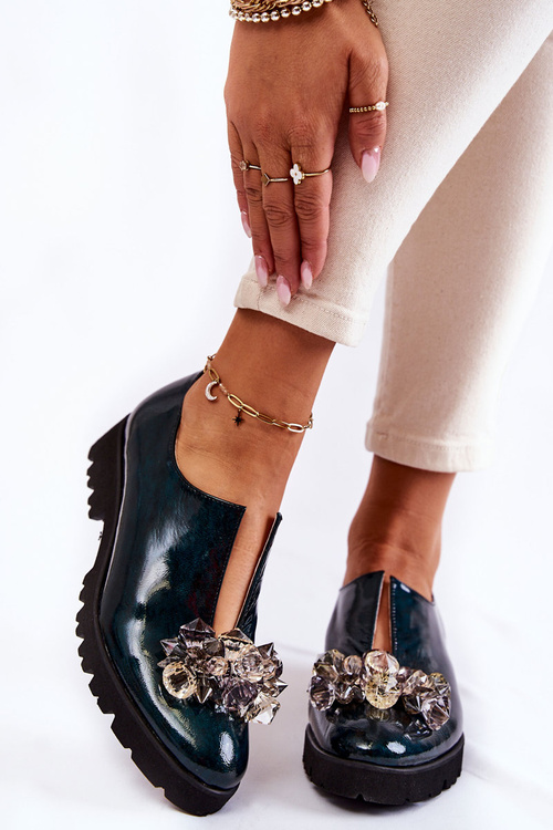 Елегантні лаковані туфлі з декором Темно-зелена Сінді