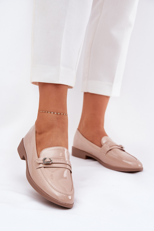 Лаковані Жіночі Мокасини З Декоративною Пряжкою Бежеві Mollan