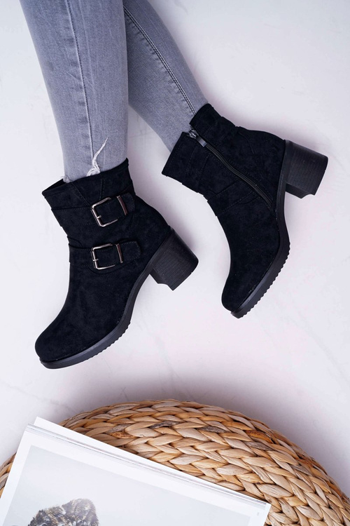 Жіночі чоботи на підборах замшеві чорні Fagret