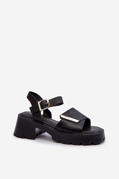 Жіночі шкіряні босоніжки на високих підборах Vinceza 66627 Чорні