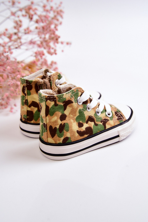 Дитячі високі кросівки на блискавці бежево-зелений Filemon