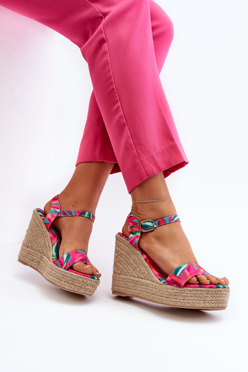 Босоніжки на танкетці з малюнком кольору фуксія Anihazra