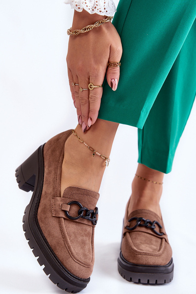 Жіночі замшеві туфлі на підборах темно-бежеві Sanya