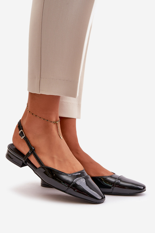 Глянцеві балетки на низькому каблуці з відкритою п'ятою Чорні Kairael