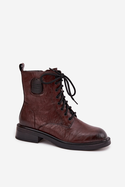 Шкіряні жіночі черевики з декоративним елементом Maciejka K7180-01 коричневі