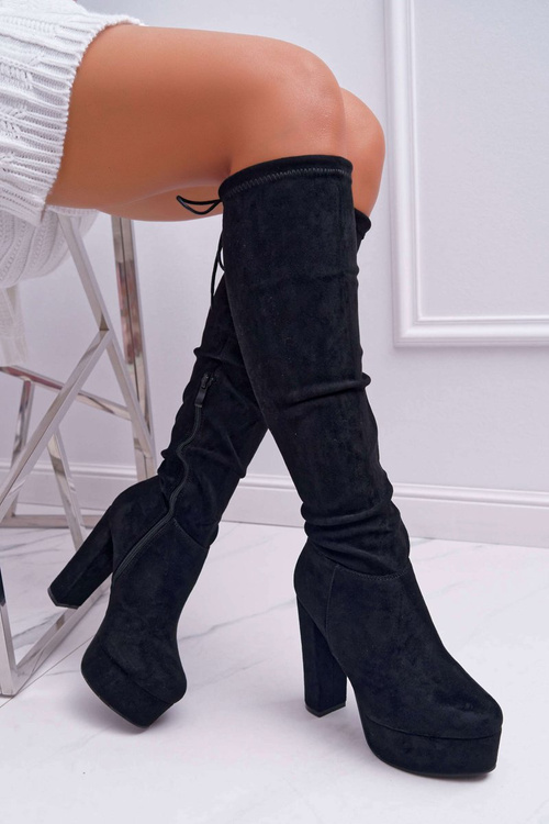 Чоботи жіночі на шпильці чорні Kontiga