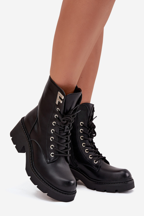 Жіночі ботінки Workery на блоковому каблуці утеплені з літерою F чорні Lurina