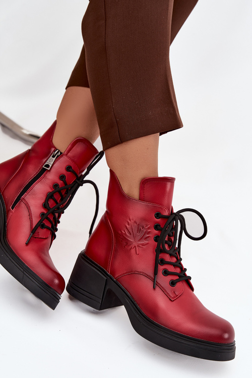 Жіночі шкіряні чоботи на каблуці з ізоляцією Vinceza 39950 Червоний