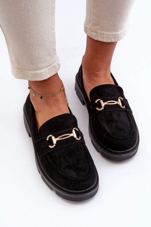 Жіночі чорні мокасини зі штучної замші з золотим декором Lighas