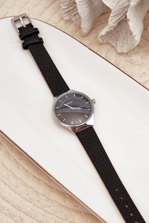 Жіночий годинник з ремінцем зі штучної шкіри чорний Ernest E62013L