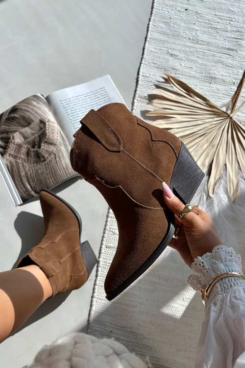 Зручні жіночі ковбойські чоботи з натуральної замші Camel Beretta