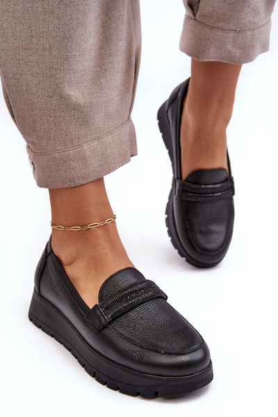 Шкіряні півчобітки на платформі з орнаментом Lemar Lehira чорного кольору