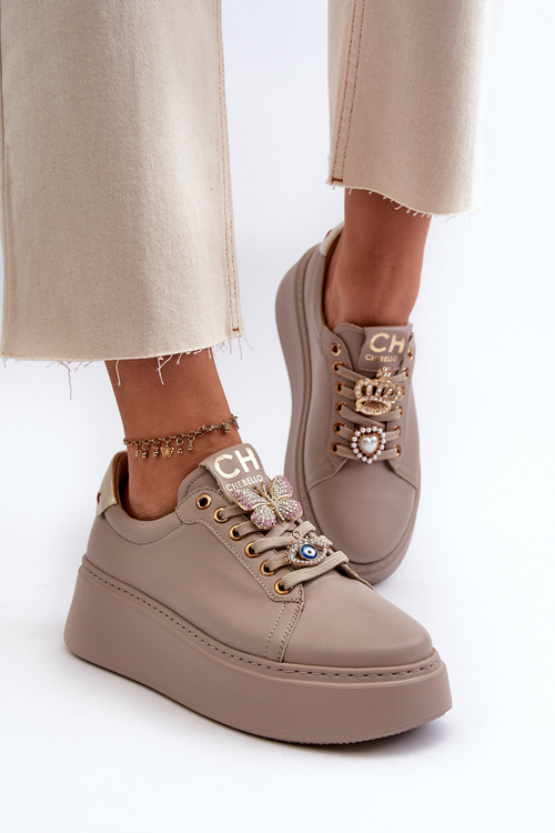 Жіночі шкіряні кросівки з декором CheBello 4292 Бежеві
