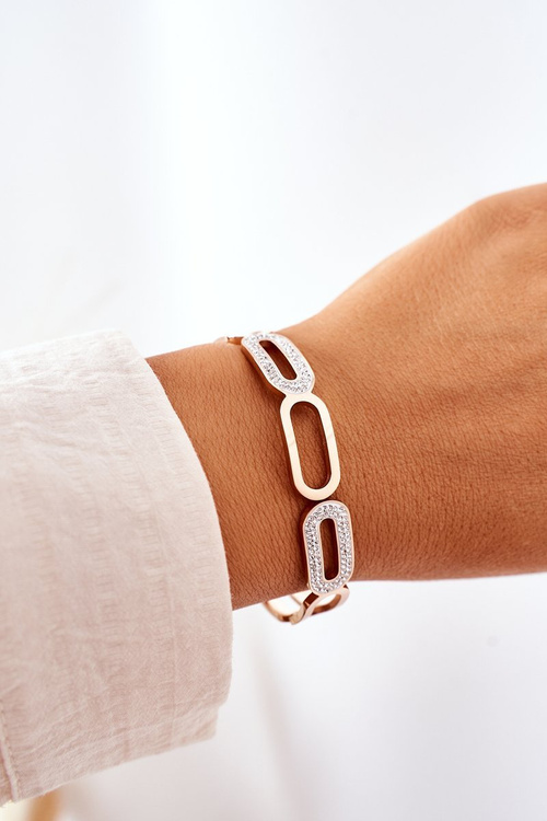 Сталевий браслет із кубічним цирконієм рожевого золота