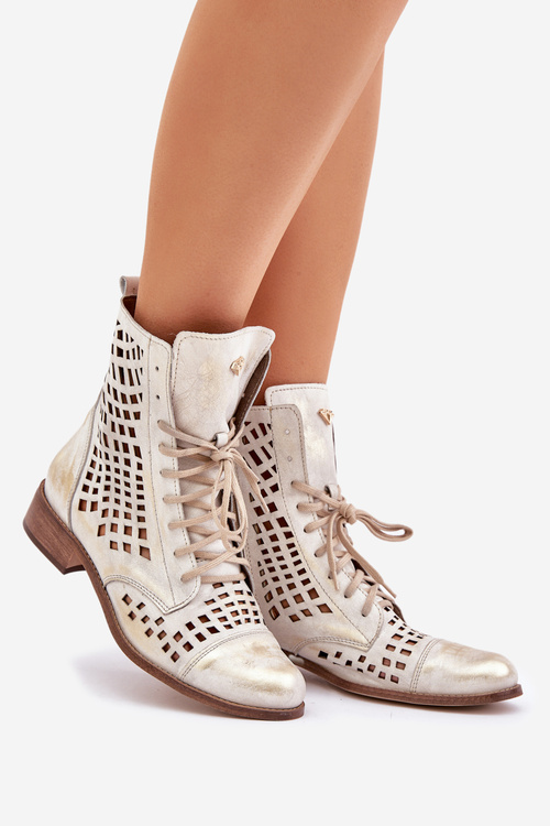 Ажурні шкіряні чоботи Ніколь 2627 біло-сріблясті