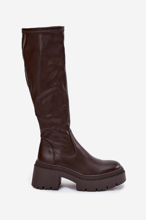 Жіночі чоботи з масивним каблуком і платформою Slip-On Коричневі Florinne