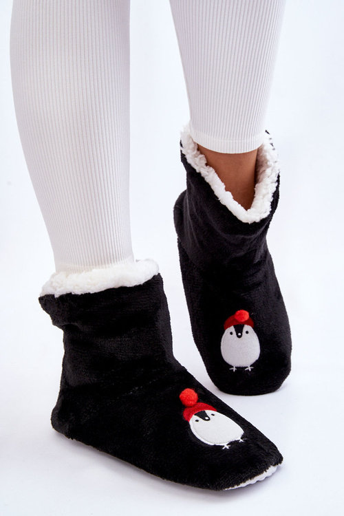 Жіночі тапочки Теплі тапочки з пінгвінами Чорні