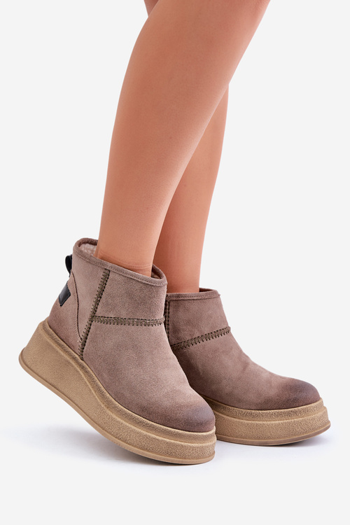 Шкіряні замшеві зимові черевики на платформі та танкетці коричневі Maciejka 06769-02 темно-коричневі