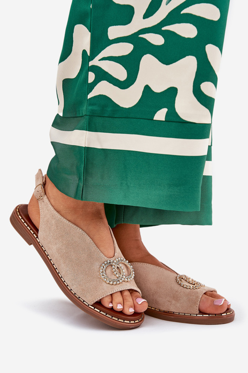 Жіночі Сандалі З Декорацією На Плоскому Каблуку Еко Замшеві Бежеві Ралиссес