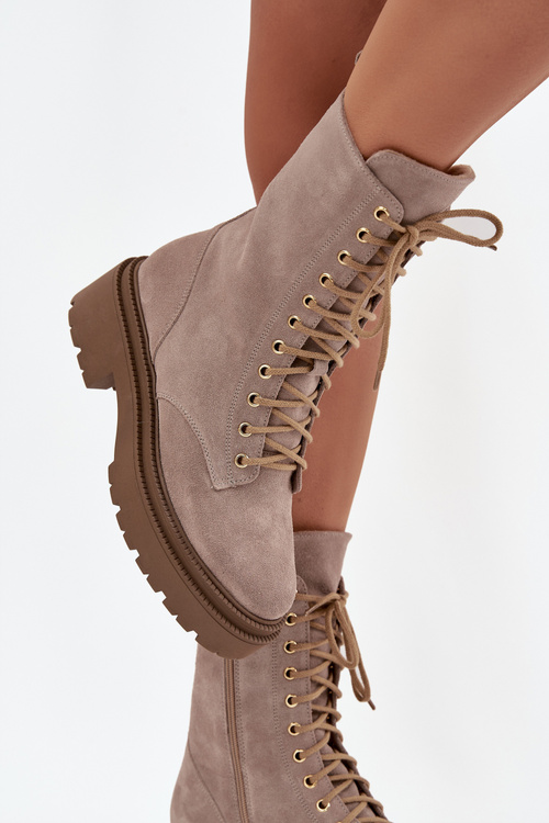 Жіночі робочі ботфорти з натуральної замші з опаленням Zazoo 4213 бежеві