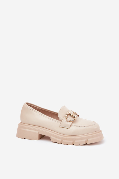 Жіночі Мокасини Еко Шкіра З Золотою Деталлю Бежеві Ravalissea