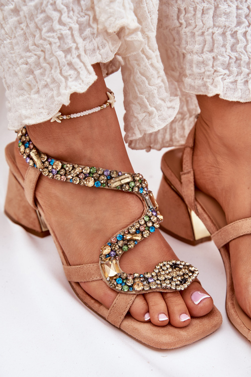 Жіночі Сандалі На Каблуку З Кристалами Artiker 56C1377 Бежеві