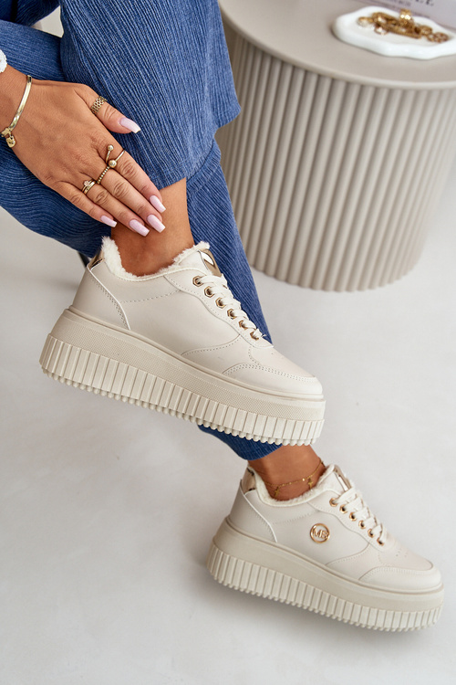 Кросівки жіночі спортивні утеплені на масивній підошві бежеві Ardiela