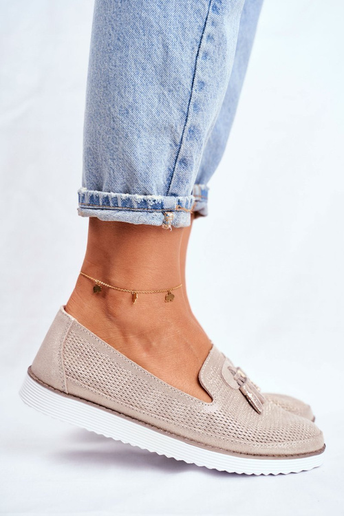 Жіночі лофери шкіряні золоті Amore Mio