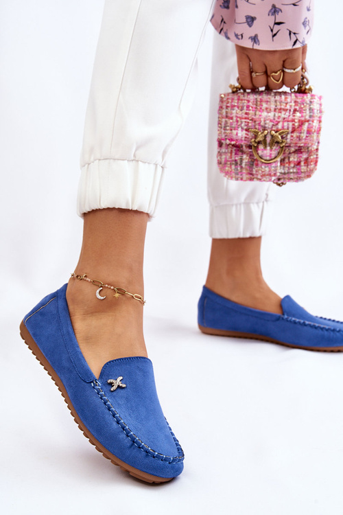 Жіночі замшеві лофери з прикрасами Синя Лія