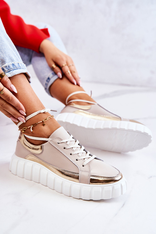 Жіночі туфлі на платформі бежево-золоті Noriso