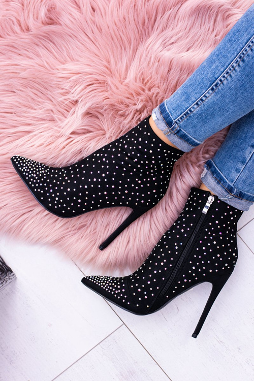 Чорні чоботи на шпильці з високою замшею і кубинським цирконієм Lu Boo