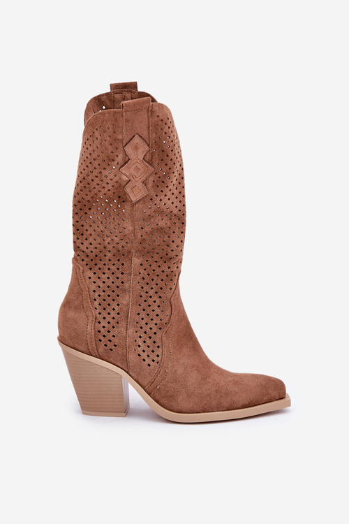 Перфоровані Ковбойські Чоботи На Підборах Коричневі Salive