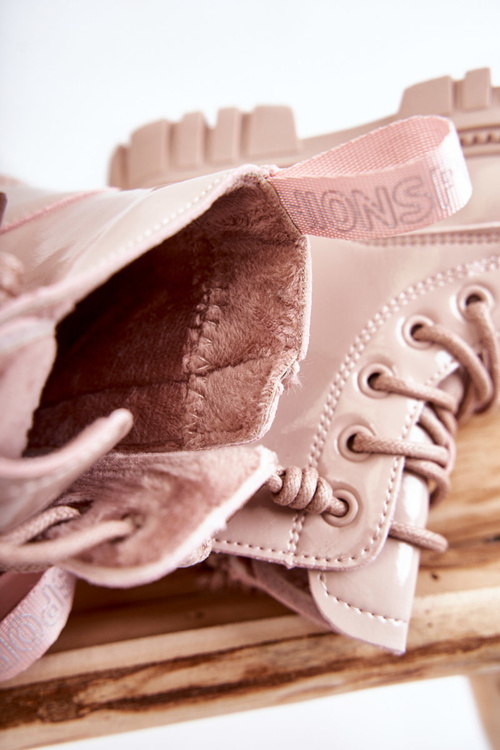 Лаковані теплі чоботи світло-бежеві Heidi