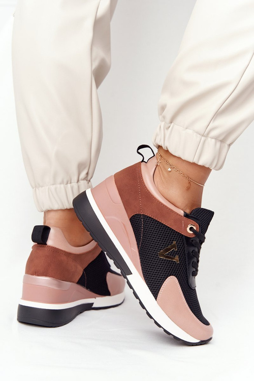 Кросівки на танкетці Vinceza 10590 чорно-рожеві