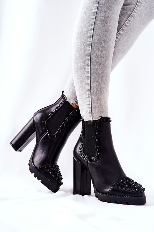 Чоботи на високих підборах зі стразами Black Lisana