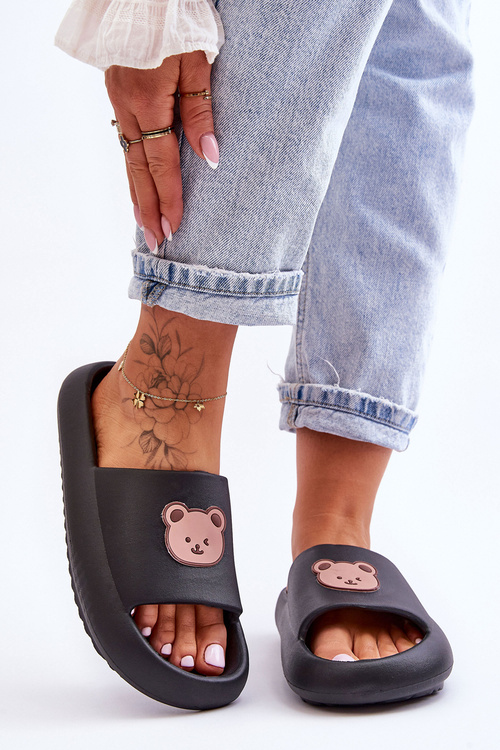 Легкі жіночі поролонові тапочки з плюшевим ведмедиком Black Lia