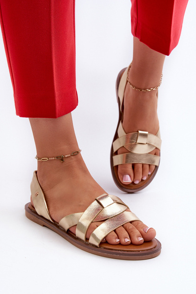 Жіночі босоніжки на плоскій підошві з еко шкіри Vinceza 17347 Gold